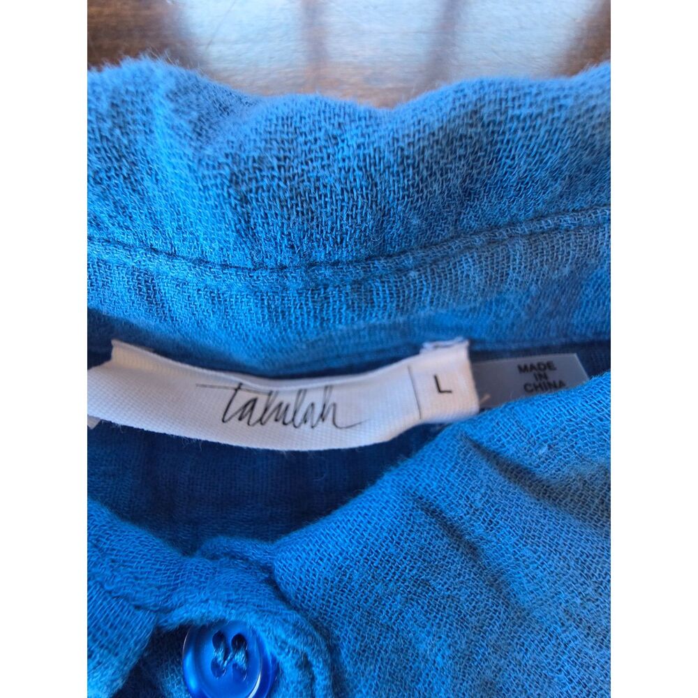 Talulah Blue 100% Cotton Gauze Cropped Button Up Top Flowy Boxy Shirt Size L - Picture 4 of 8